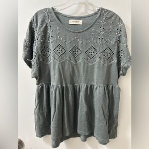 Lucky Brand Gray Eyelet Blouse